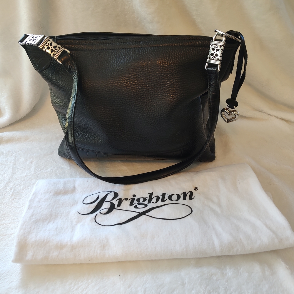 Brighton Black Leather Shoulder Bag with Silver Accents